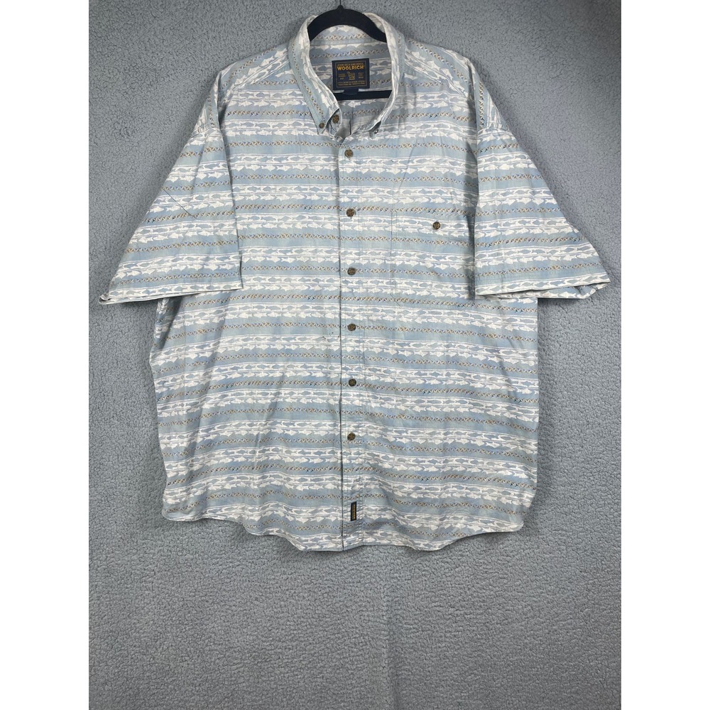 Woolrich Men's Short Sleeve Button Up Fish Like Print Fishing